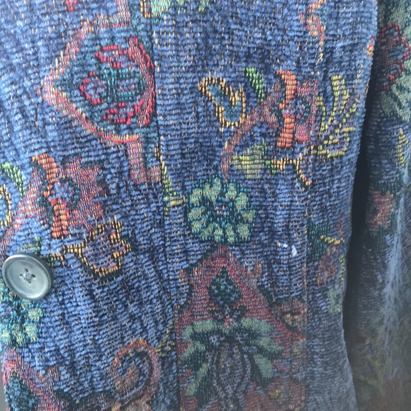 Vintage 90s Y2K Autumn Botanical Blue Floral Tapestry Button Up Shacket Jacket - Picture 3 of 5